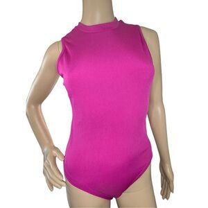 Droimp Magenta Ripped High Neck One Piece Bodysuit With Snap Bottom